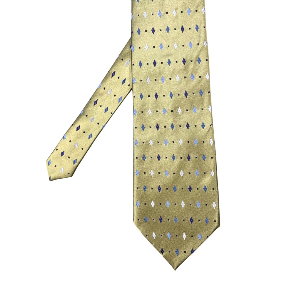 Henry Jacobson Gold Geometric Diamond Silk Necktie Mens OS Formal Business Tie